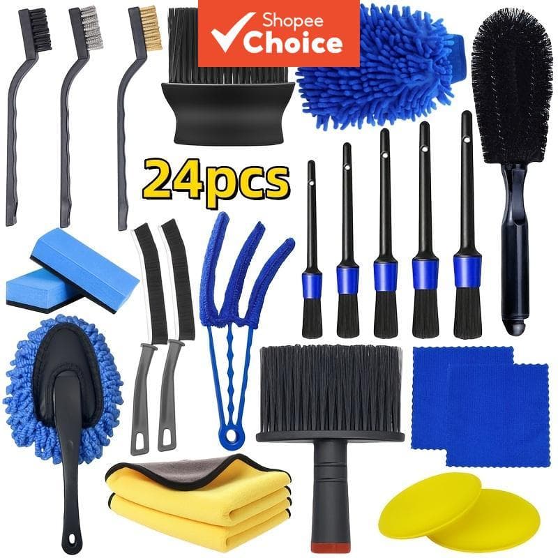 Kit de Ferramentas de Manutenção e Lavagem de Carro com 24 Peças Completo, Suprimentos de Limpeza Universal para Sedan,