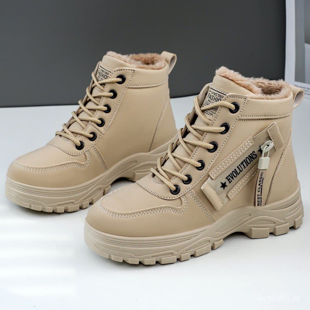 Botas de Algodão Femininas – Calçados Confortáveis com Sola Grossa para Aumentar a Altura no Inverno Quente 0JVR