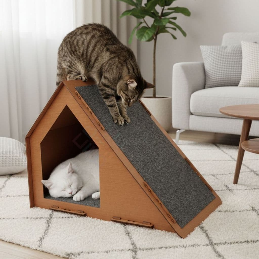 Casa De Gato Casinha Pet Com Arranhador E Carpete Toca Abrigo Confortável Cama Para Descanso Dormir