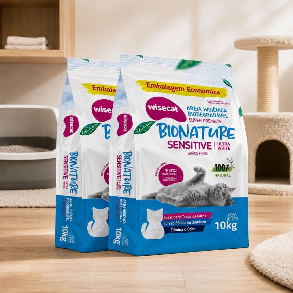 Kit 2 Areia Sanitária De Mandioca Grãos Finos Para Gatos Biodegradável Wisecat 20kg