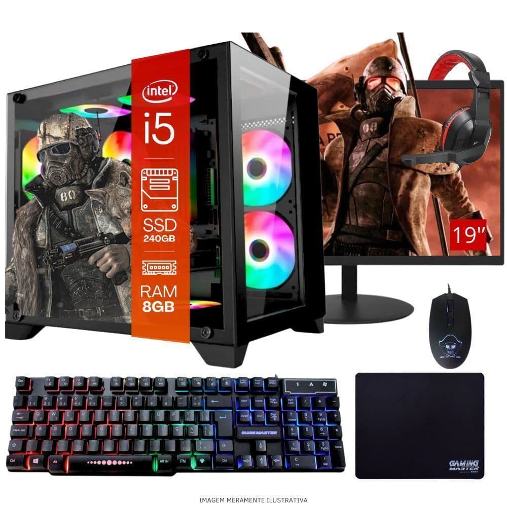 PC Gamer TOB Intel Core i5 240GB 8GB Kit Gamer Monitor 19” Windows 11 Pro Trial