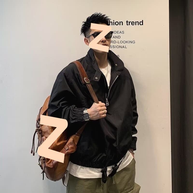 Jaqueta masculina meio zíper Workwear treinador jaqueta masculina gola alta jaqueta estilo americano rua-Fried street We