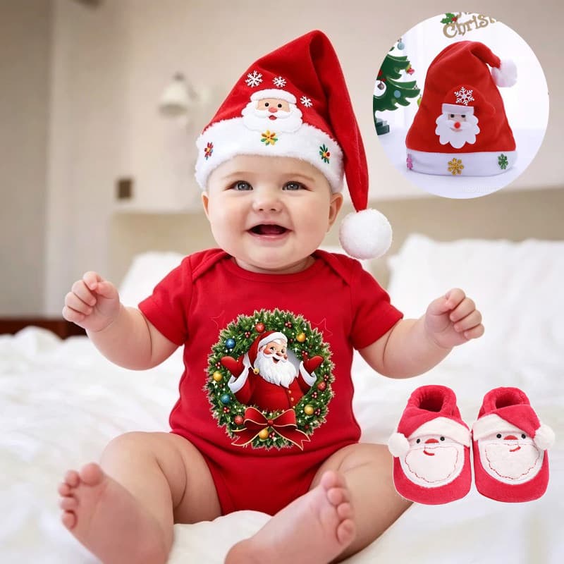 Macacão De Natal Para Bebê Menino Menina Meu Primeiro Algodão Bodysuit Papai Noel Roupa Ootd Chapéu Sapatos Roupas 0-24m