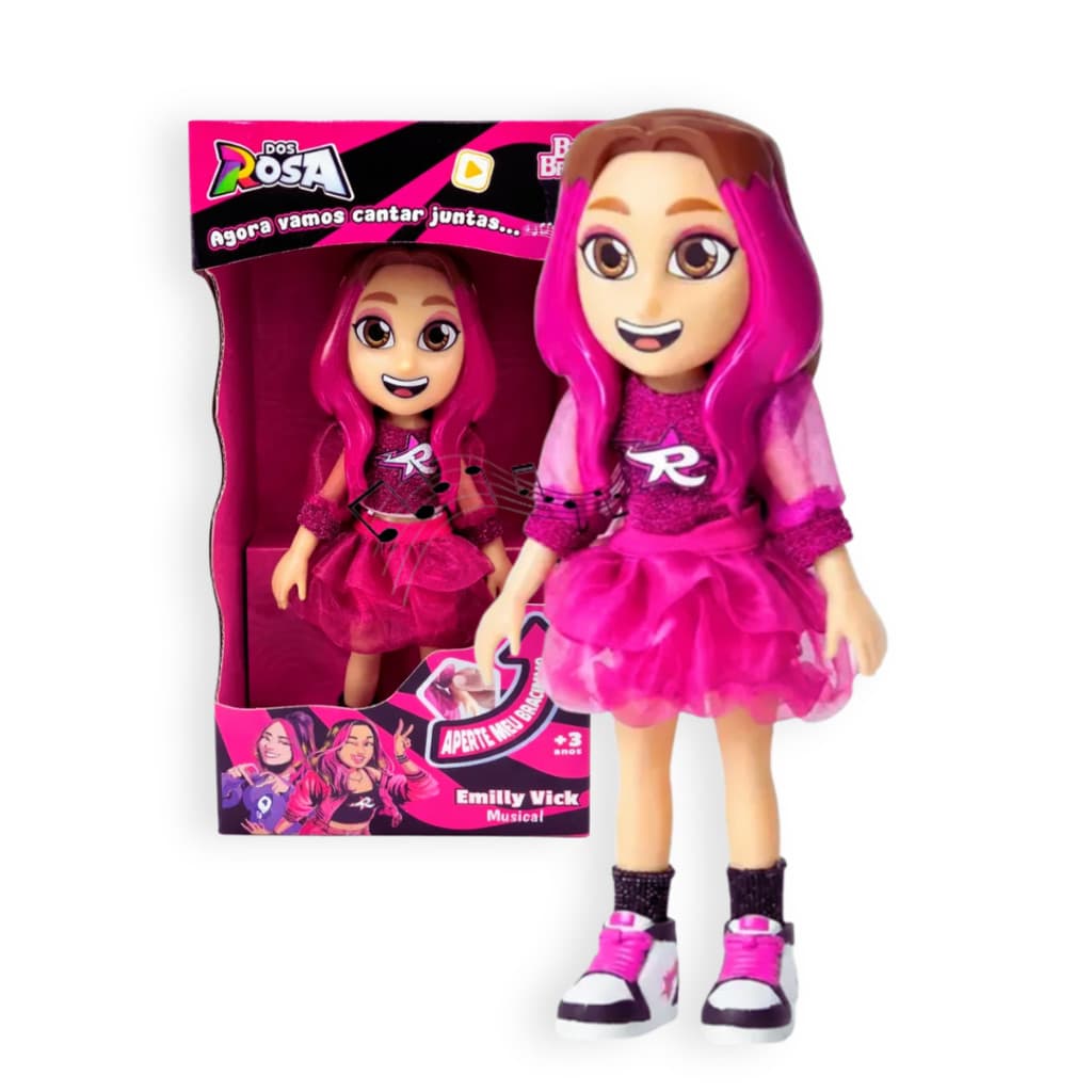 Boneca Emilly Vick Musical Youtuber Dos Rosa Articulada 25cm