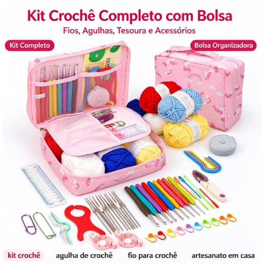 Kit Completo de Ferramentas de Crochê para Iniciantes, Conjunto de Tricô, Kit de Materiais Manl, Agulha de Crochê com Ca