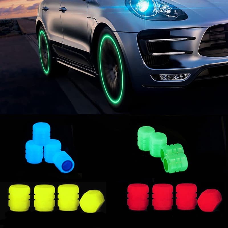 KIT 4/8/12 Tampa Da Válvula Do Pneu Fluorescente Luminosa p/ Carro Moto Bike Brilhante Decoração Acessórios