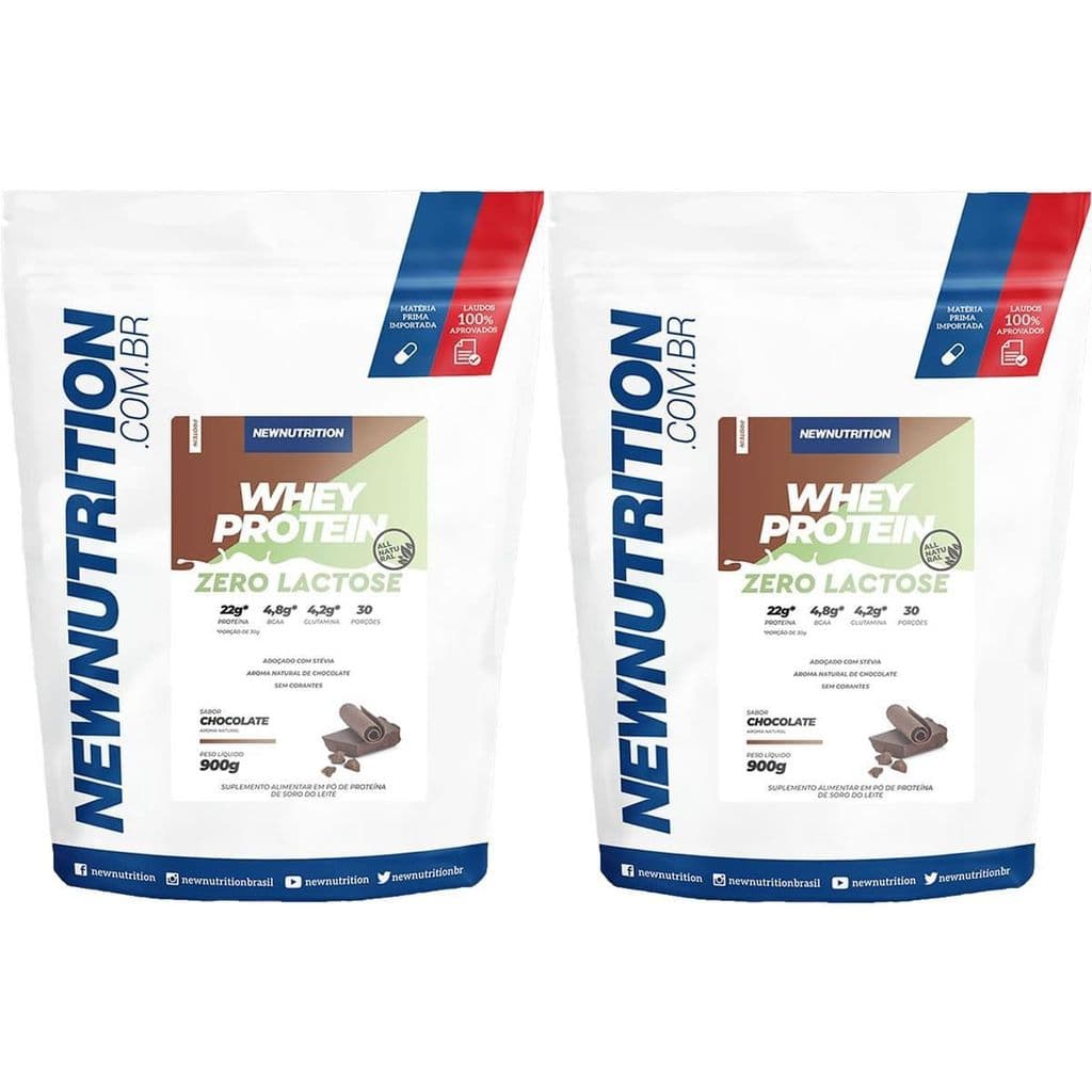 Kit 2X Whey Protein Zero Lactose All Natural - 900g Refil Chocolate - NewNutrition