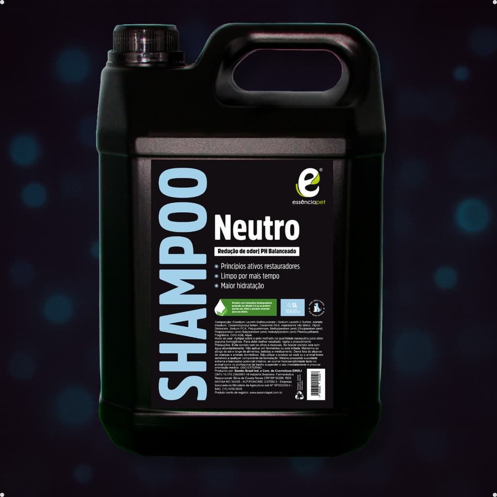Shampoo Neutro Profissional Pet Shop Premium Essência Pet para Banho Cachorro e Gato Galão 5 Litros