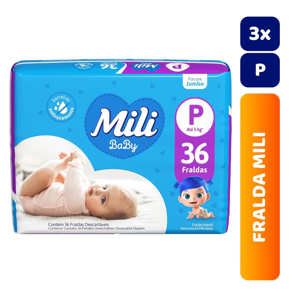Kit 3x Fralda Infantil Mili Jumbo Ultra Seca C/36 P