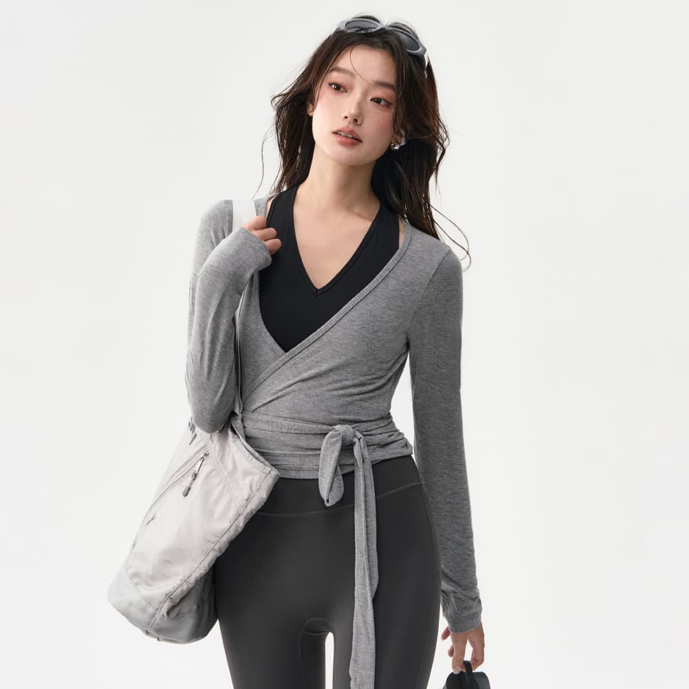 Roupas de Yoga blusa feminina alças cruzadas fino-ajuste mais magro olhar roupas de Fitness de manga comprida bonito Pil