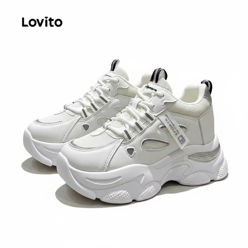 Lovito Casual Tenis Esportivo respirável malha solado grosso elevação interna anti-derrapante Pickleball Mulher LFA57278