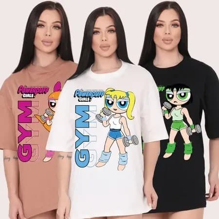 Kit 3 Camiseta Feminina Algodão Premium Adulto Infantil Casual  SUPREMA Meninas Super poderosas emia Treino Musculação