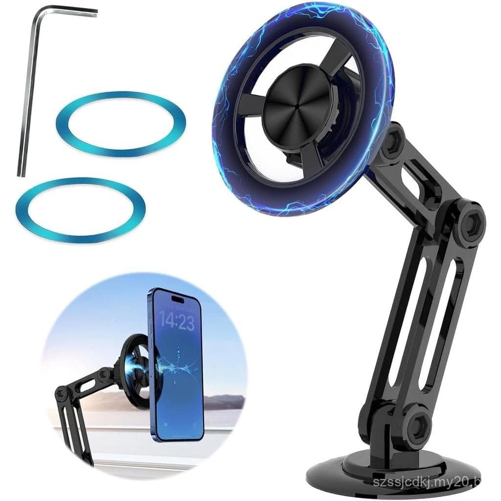Suporte para smartphone para todos os carros, suporte universal magnético dobrável de liga para painel de carro, preto m