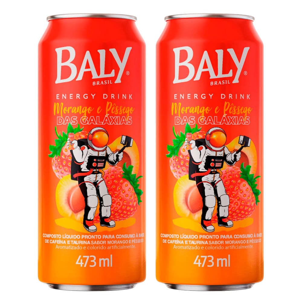 Kit 2 Energético Baly Morango e Pêssego das Galáxias 473ml