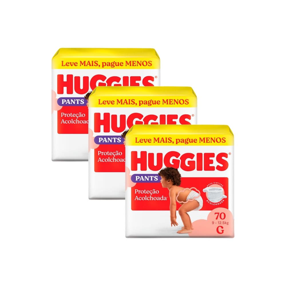Kit 3 Fralda Huggies Pants Roupinha Proteção Acolchoada Tamanho G 70 Unidades Descartáveis