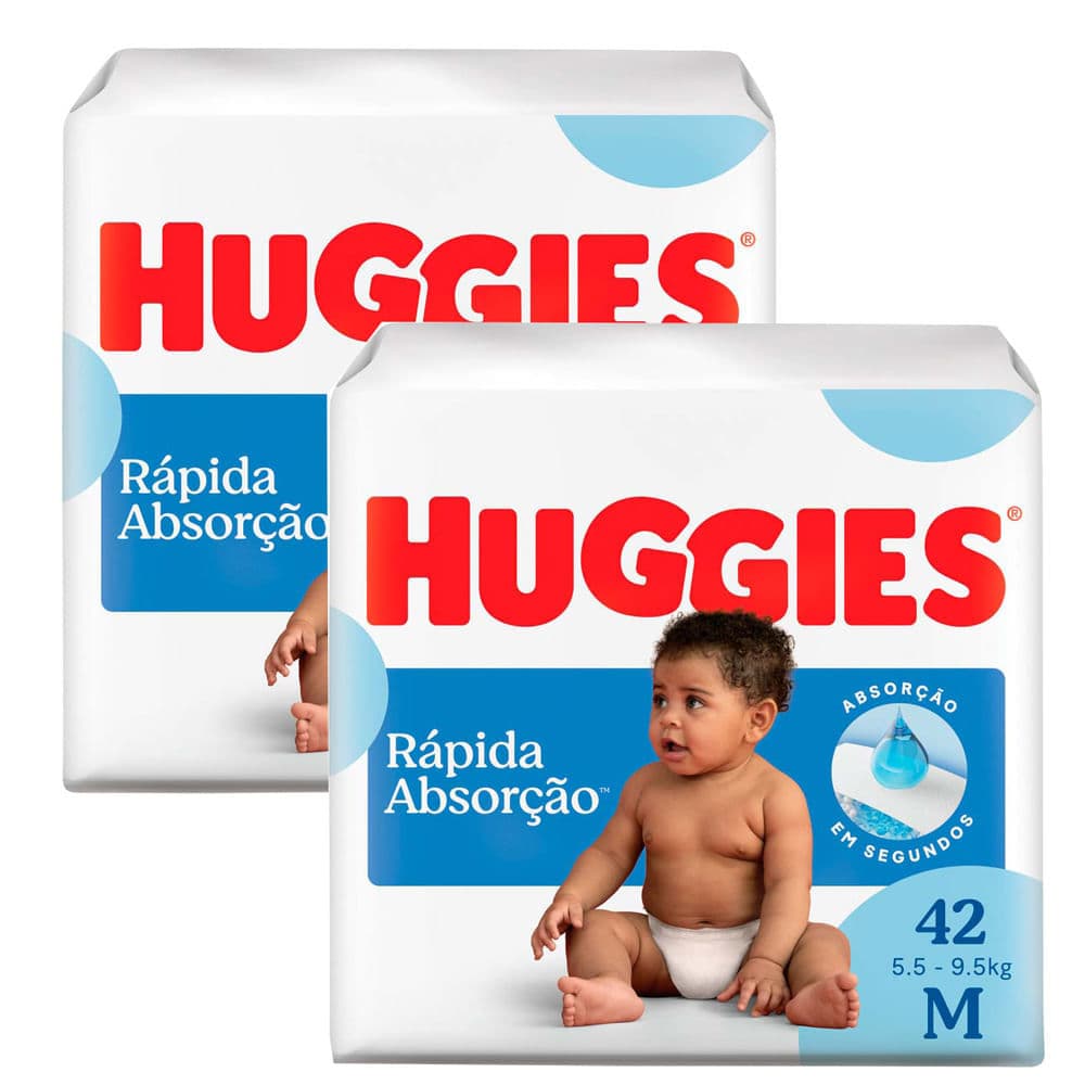 Kit 2 Fralda Huggies Rápida Absorção Tamanho M Pacote Mega 42 Unidades Descartáveis