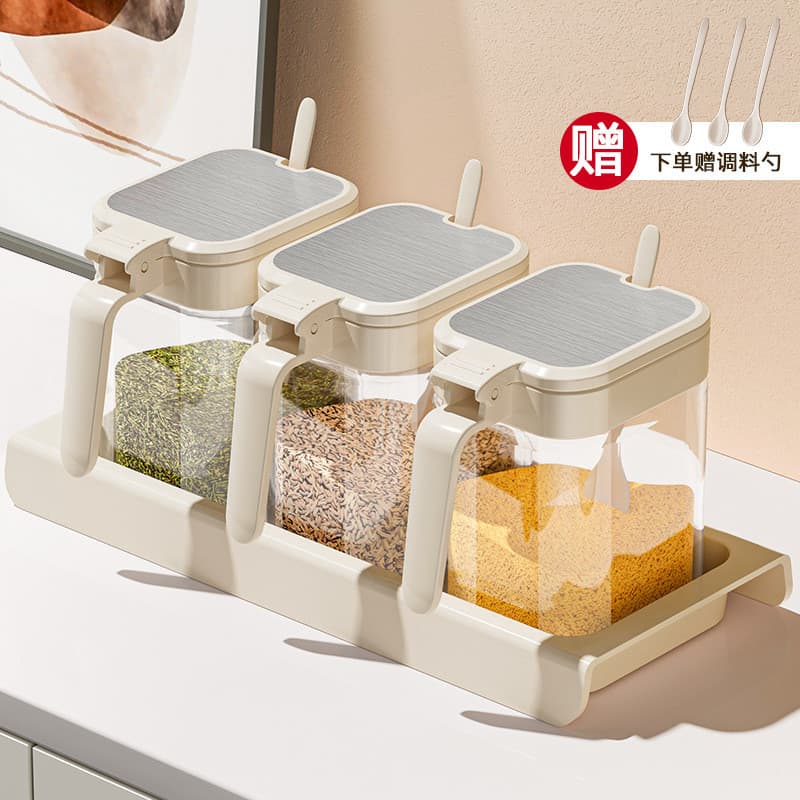 Caixa de temperos de vidro para cozinha doméstica, conjunto de recipientes para sal e temperos, pote de condimentos de l
