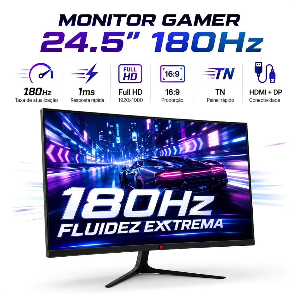 Monitor Gamer 24,5 Polegadas Full HD 1920×1080 Tela VA ou TN 100Hz /180Hz 1ms HDMI VGA Para Jogos PC