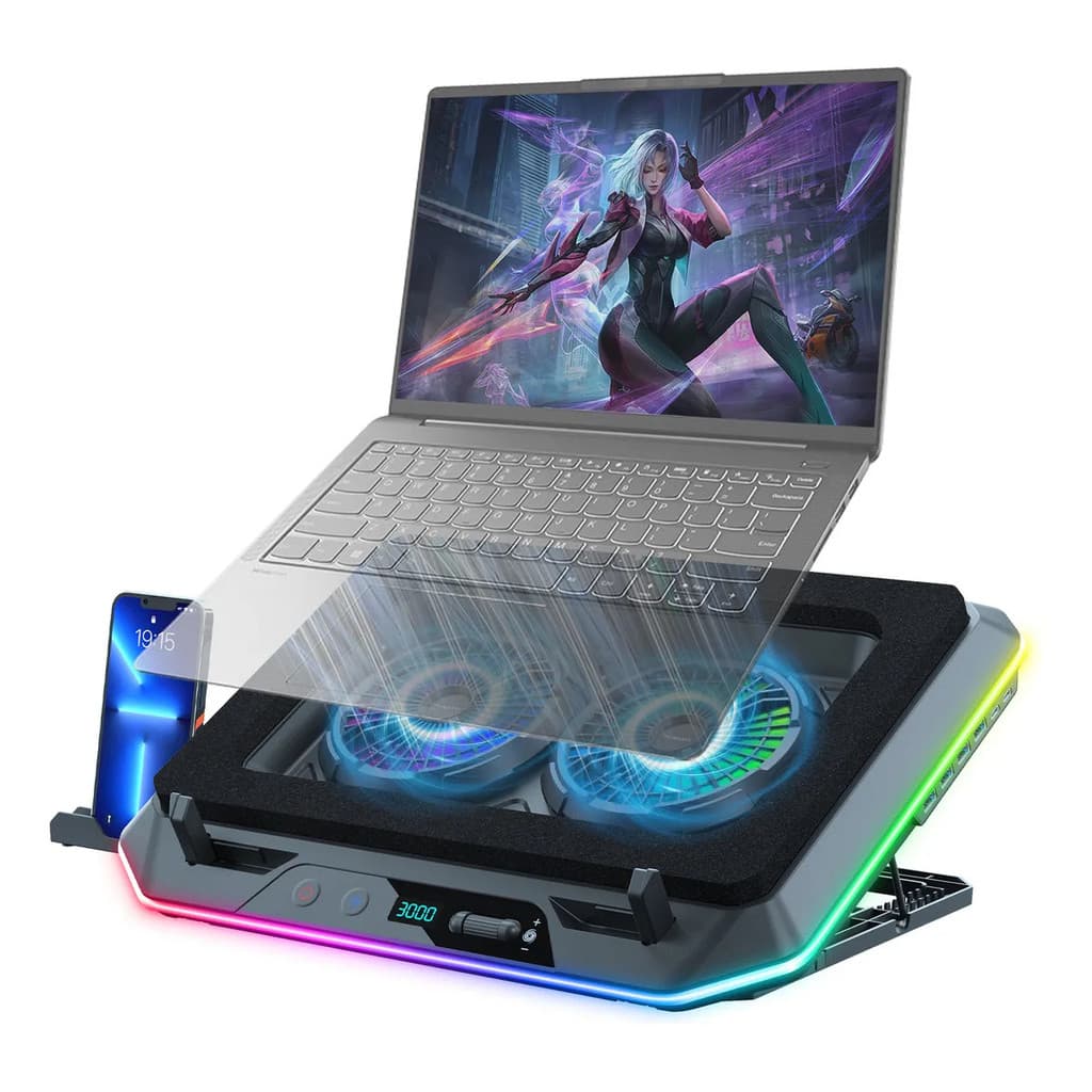 Base Cooler Gamer Para Notebook De 17  Nexara Com 2 Ventoinhas De 3000 Rpm, Rgb E 4 Portas Usb Preto Rbg