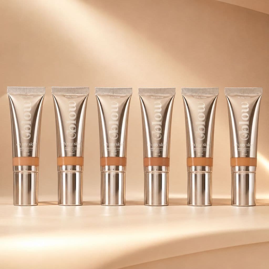 BASE RUBY ROSE BLOW Cobertura Média Matte Acabemento Natural e Glow Oh My Skin Líquida