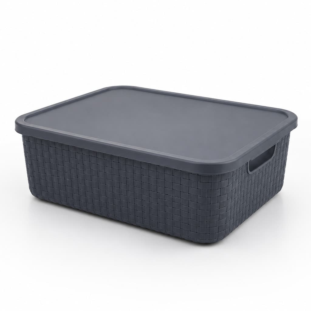 Caixa Cesto Organizador Rattan 3,2 Litros Baixa Tampa Multiuso Banheiro BPA Free - Nitron