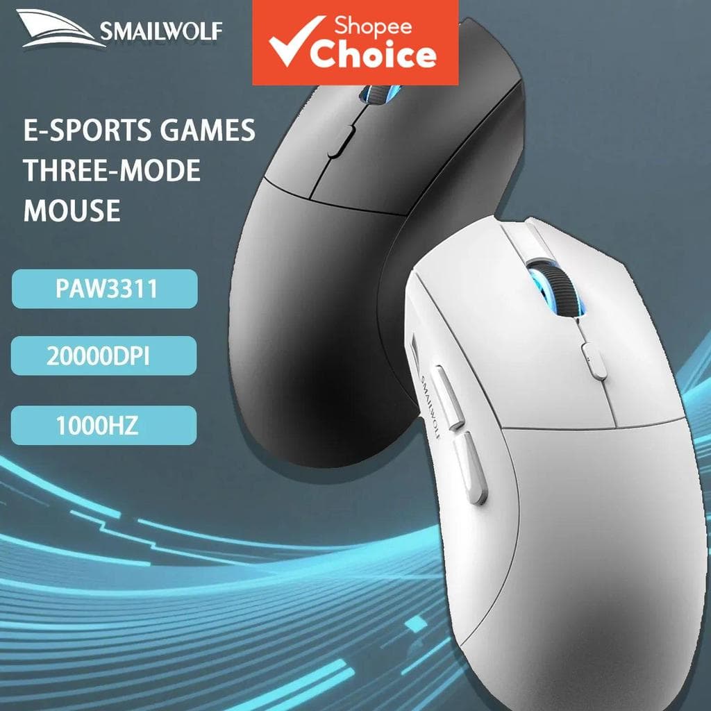 Mouse Gamer Sem Fio SMAILWOLF RS7 PAW3311 20000 DPI, Driver Macro, Ergonômico, Recarregável, para PC, Escritório e Jogos