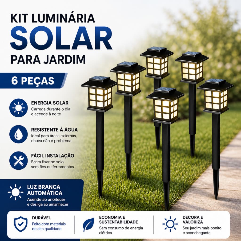 Kit 6 Luminaria Solar Espeto Led Chão Decoração Jardim Quintal Luz Quente - Abajur De Chão