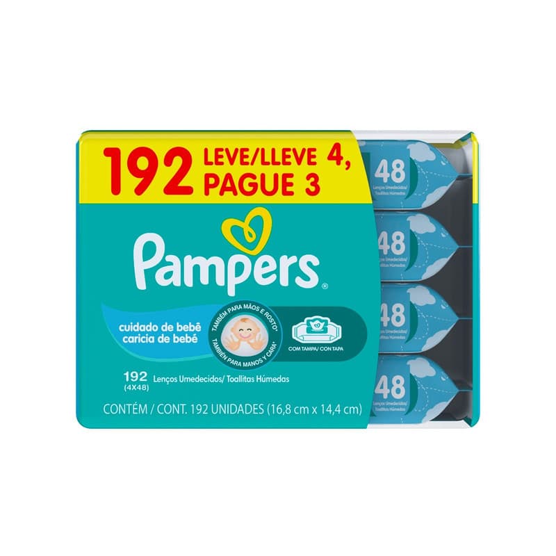 KIT LENCOS UMEDECIDOS PAMPERS CUIDADO DO BEBE 4X48UN LV4 PG3