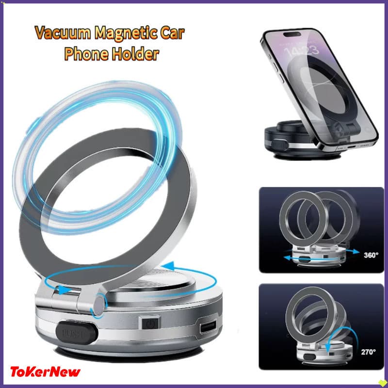 Suporte magnético para celular de carro com vácuo - 360 °   Suporte de ventosa dobrável e rotativo, para carro/cozinha/g