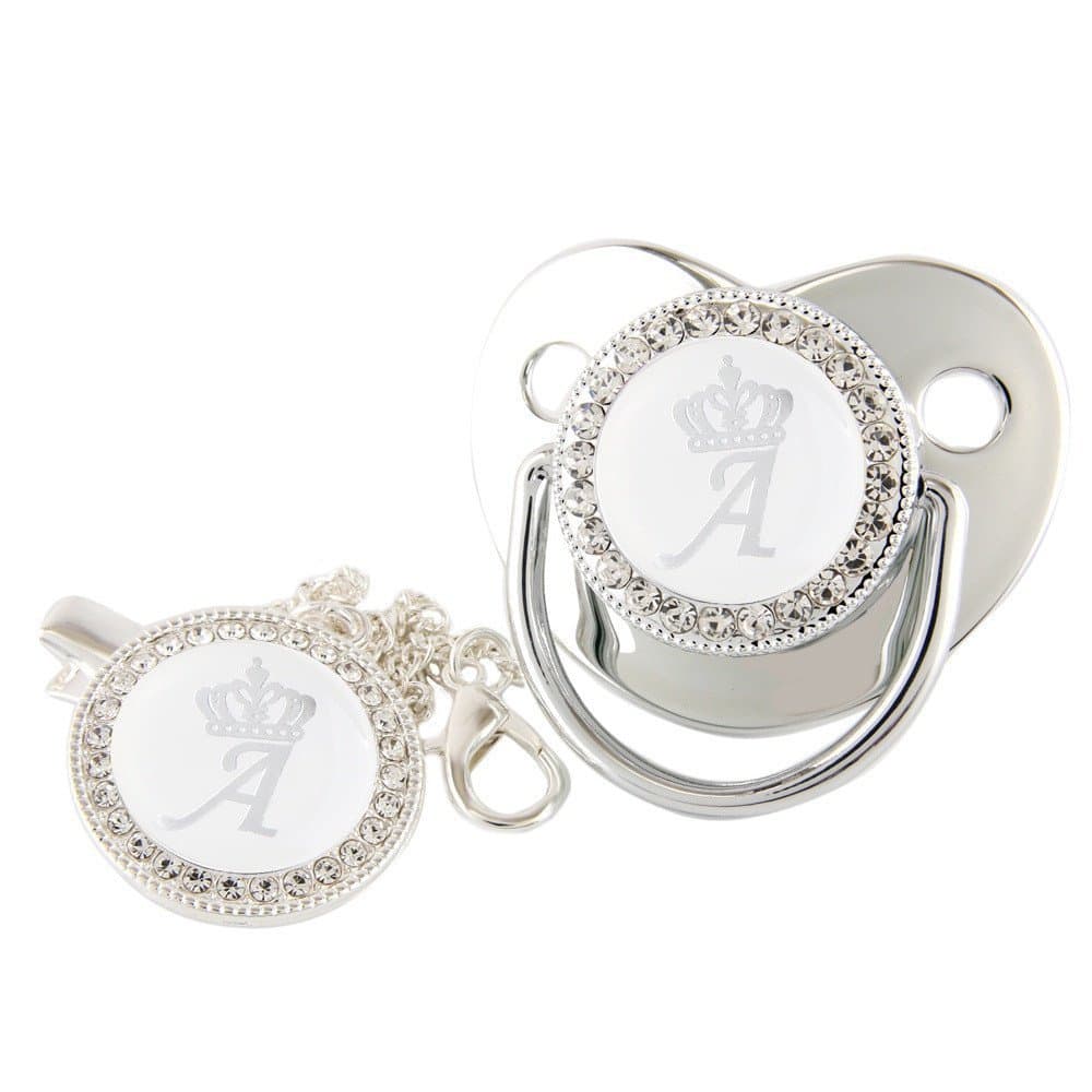 Bling Bebê, chupeta prateada com 26 letras, chupeta de silicone, com prendedor, decorada com strass, chupeta para bebês.