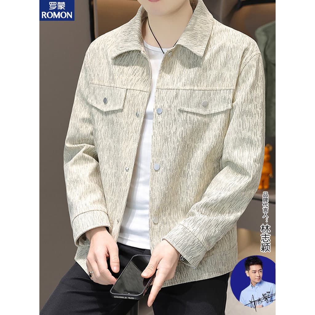 Jaqueta masculina de veludo Lomon primavera outono lapela fina jaqueta Cargo Casual estampada jaqueta masculina
