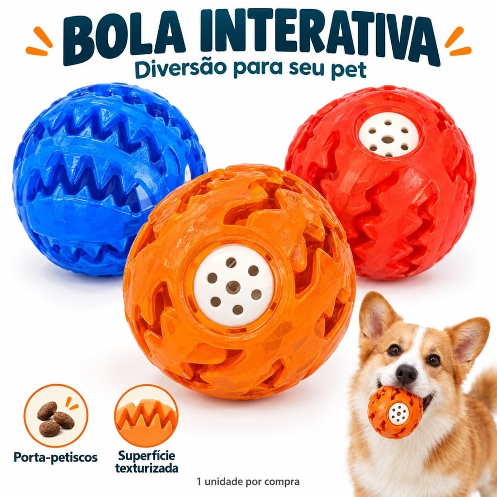 Bola Interativa para Cachorro com Som Porta Ração e Petiscos Brinquedo com Textura para Morder e Brincar