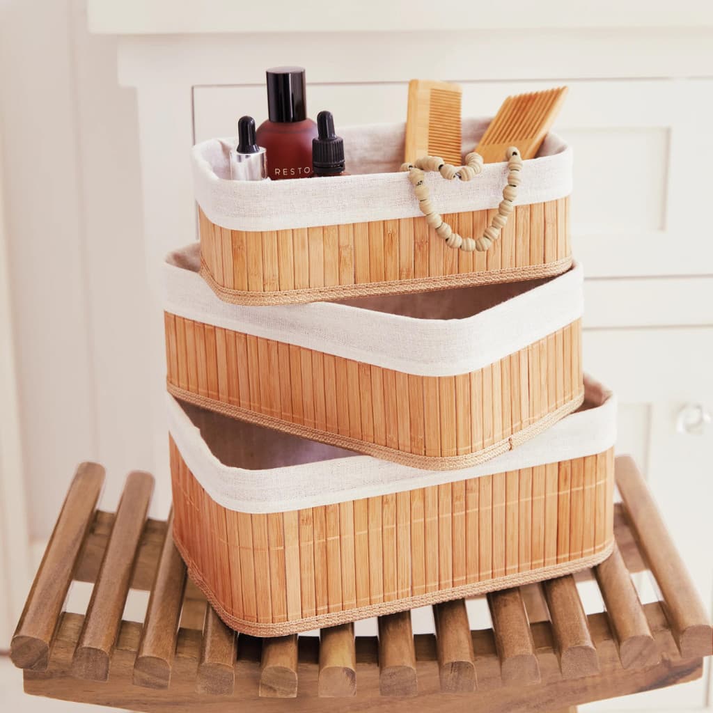 Kit 3 Cestos de Bambu Multiuso com Forro Organização Sustentável Para Banheiro, Quarto e Lavanderia
