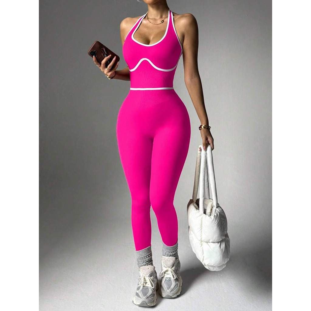 Macacão feminino Halterneck Halter costas recorte roupas de Fitness terno esportivo feminino Leggings femininas