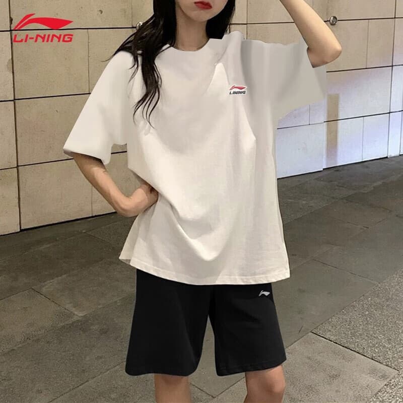 Li Ning manga curta feminina verão novo estilo solto respirável All-Match correndo Fitness Yoga feminino roupas esportiv
