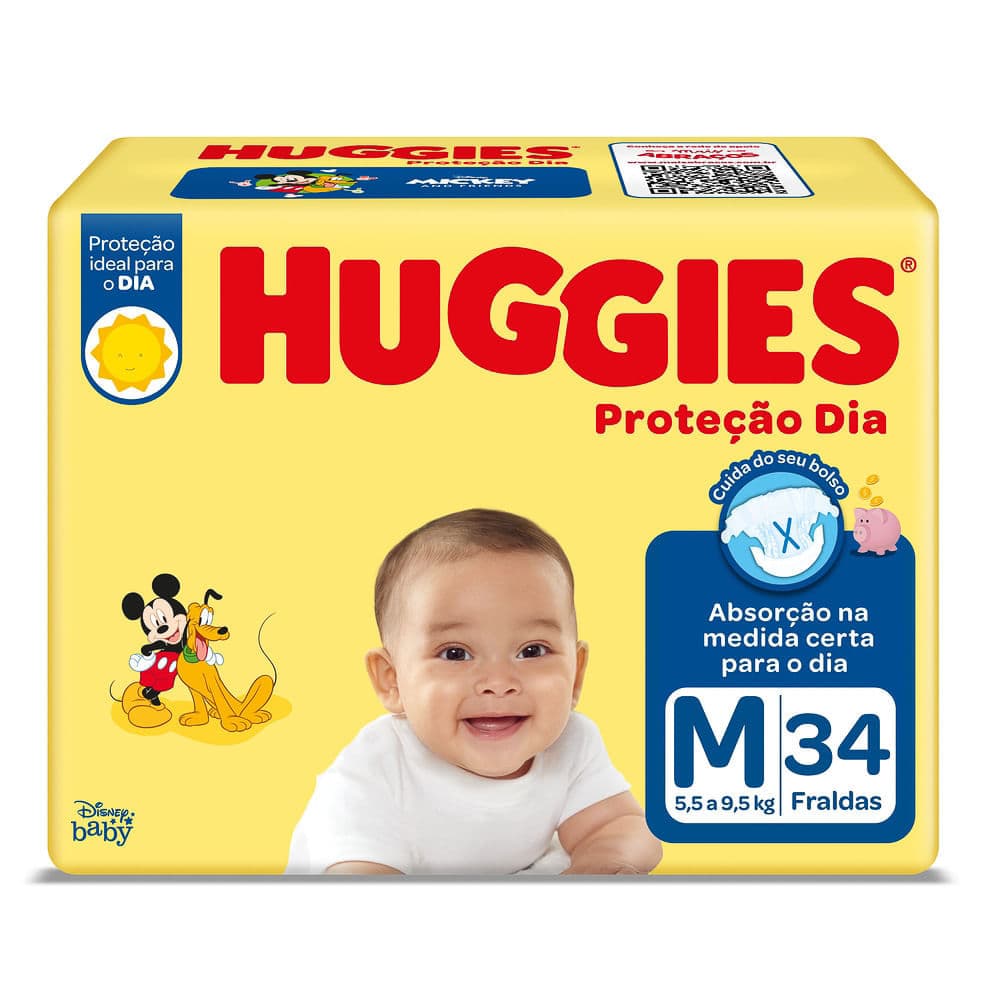 Fralda Huggies Proteção Dia Tamanho M 34 Unidades Descartáveis