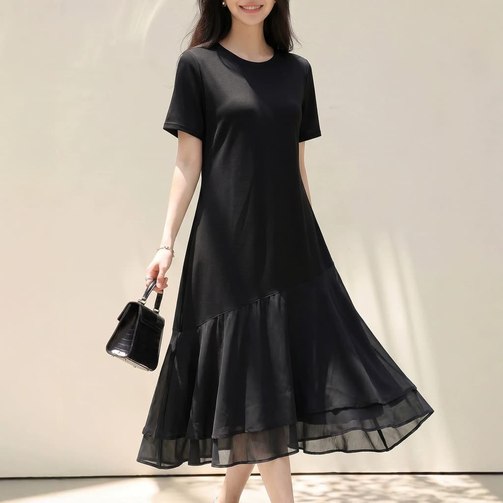Olhos grandes [roupas femininas grandes] vestido de manga curta-preto vestido de ombro Formal feminino verão Plus Size g
