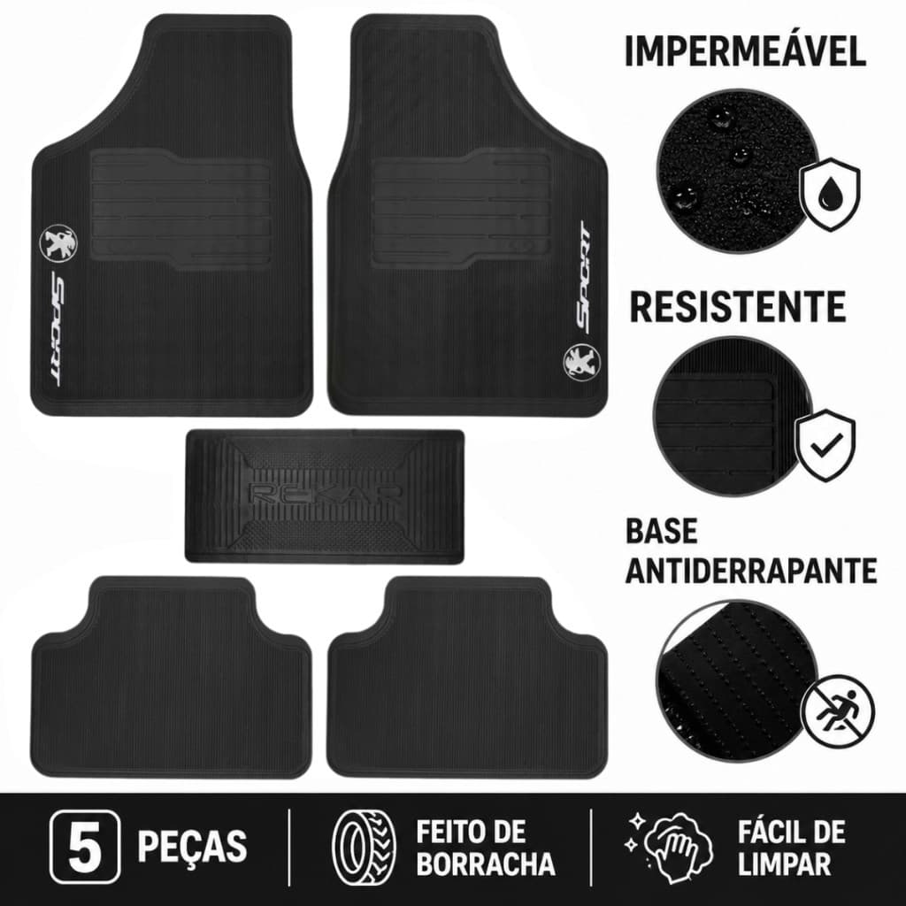 Kit Tapete Automotivo Peugeot 5 Peças Antiderrapante 208 207 2008 206 307 308 3008 408 Hoggar