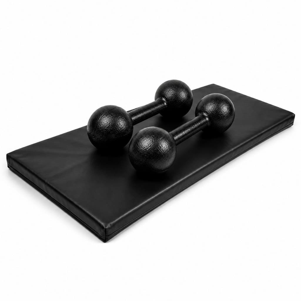Kit Par Halter Bola 1kg + Colchonete Academia Preto 90x40x3 Treino Fitness