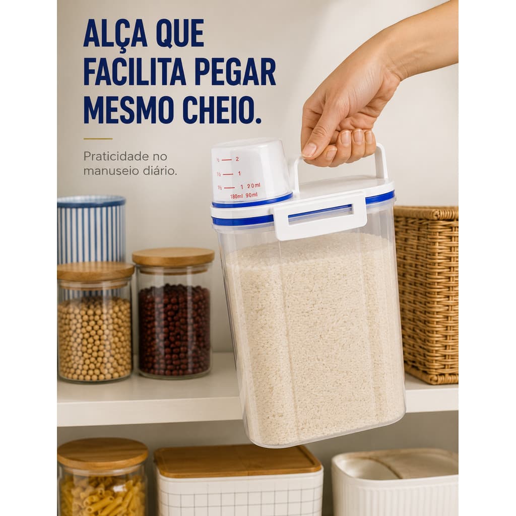 Kit 2 Potes Herméticos 2L Dispenser com Medidor Organizador de Grãos Cereais Café e Sabão em Pó