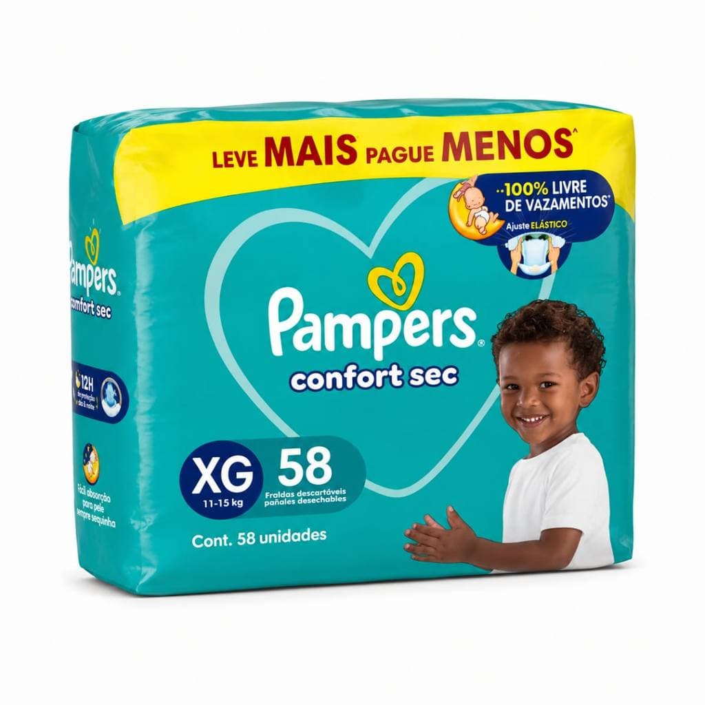 Fralda Pampers Confort Sec Bag XG 58 Unidades