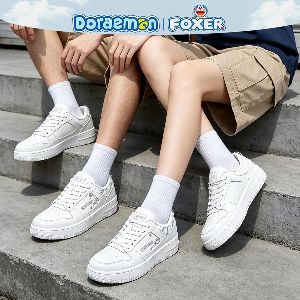 FOXER & Doraemon 2026 Calçados Esportivos Homens Mulheres Moda All-Match Confortável Casual Branco Estudante Tênis de Co