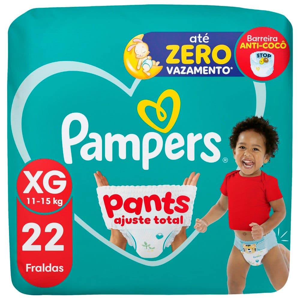 Fralda Pampers Pants Ajuste Total Tamanho XG com 22 Unidades Descartáveis