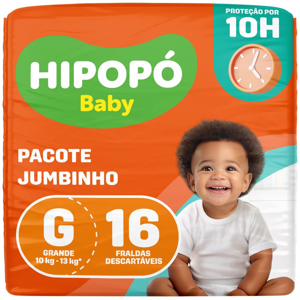 Fralda Hipopó Baby Tamanho G Pacote Jumbinho 16 Unidades Descartáveis