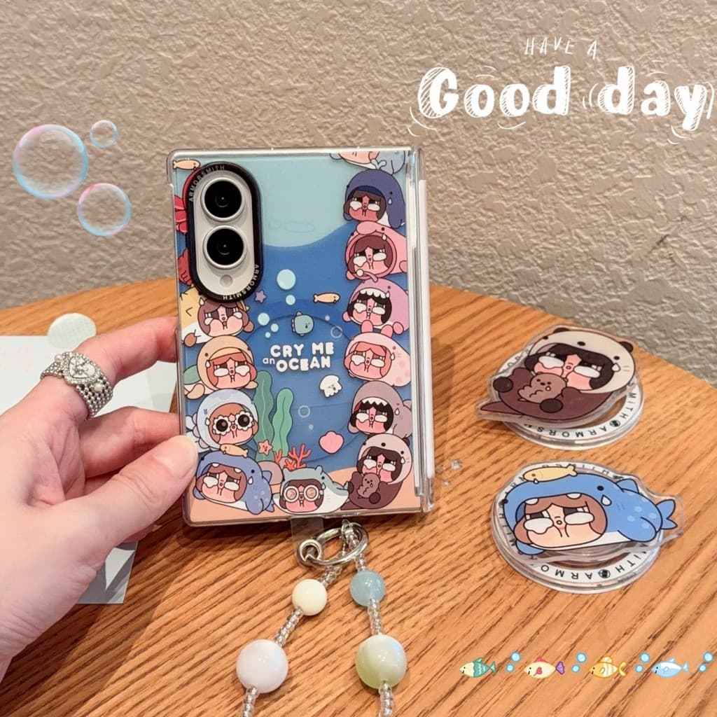 Escudo de espelho de Metal Ocean Crying Baby adequado para Samsung Galaxy Z Fold7 Capa protetora para celular Samsung Ga