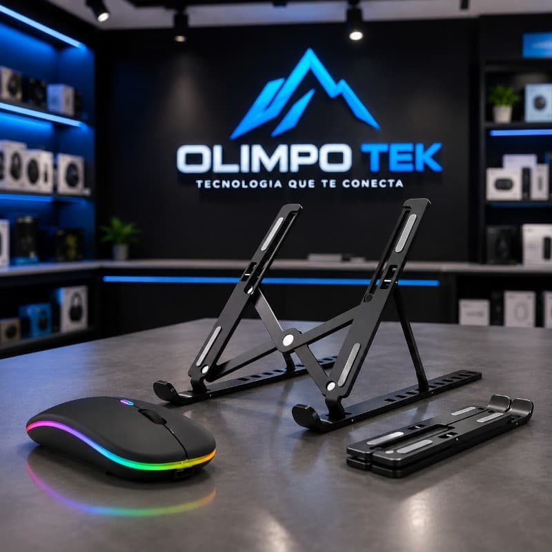 Opções: Mouse Sem Fio Recarregável RGB e Suporte Notebook Dobrável Portátil Ergonômico