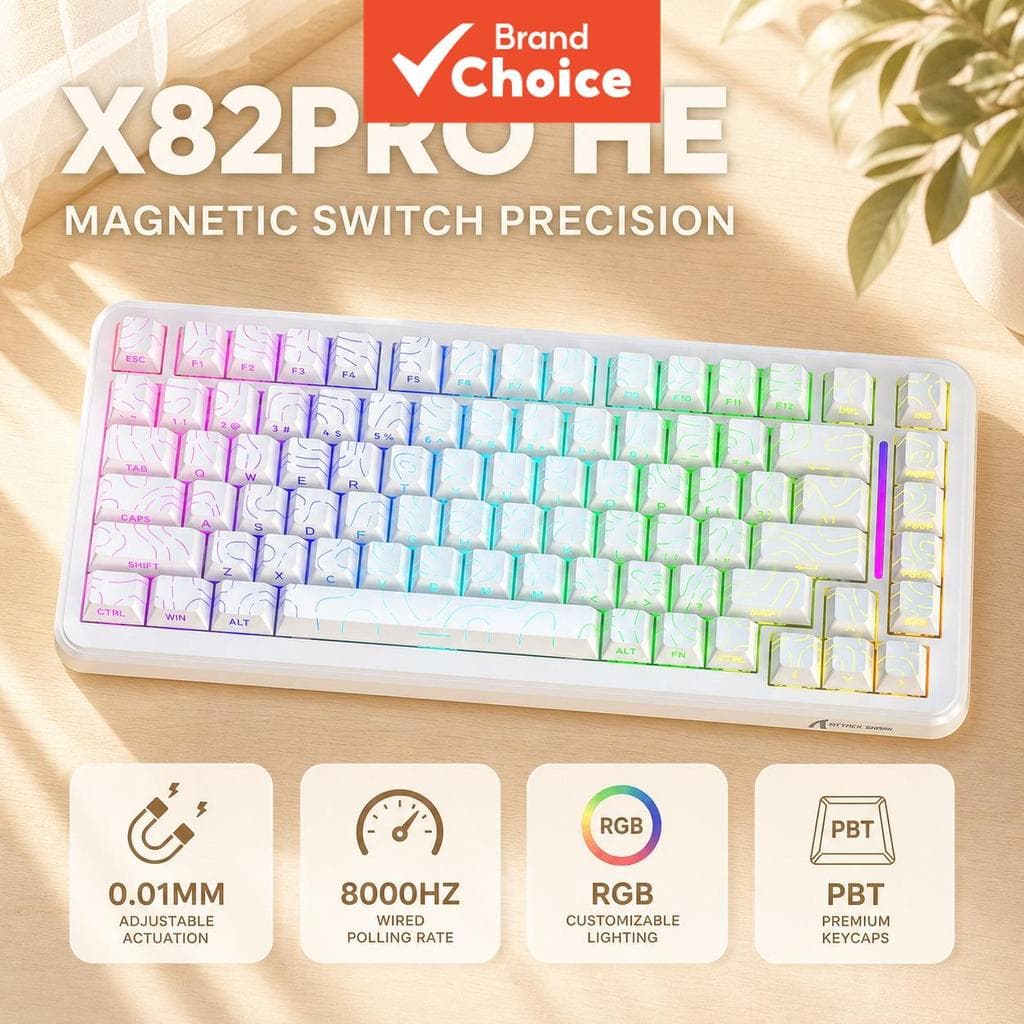 Teclado mecânico de jogos ATTACK SHARK X82PRO HE com teclado numérico, modo triplo, precisão de 0,01 mm, RT, com fio,