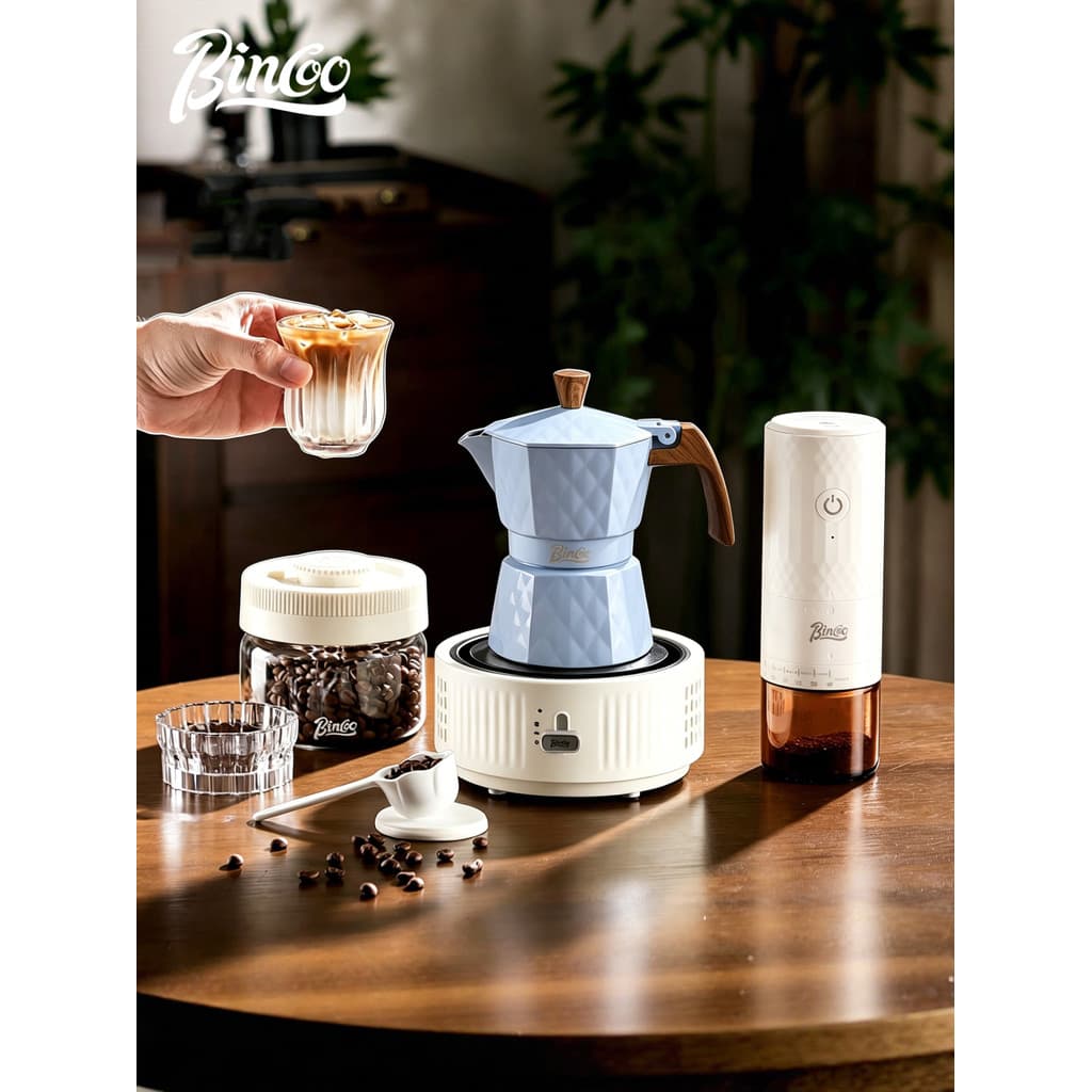 Bincoo azul válvula dupla Moka pote fogão de aquecimento fazendo cafeteira conjunto de máquina de café expresso com mani