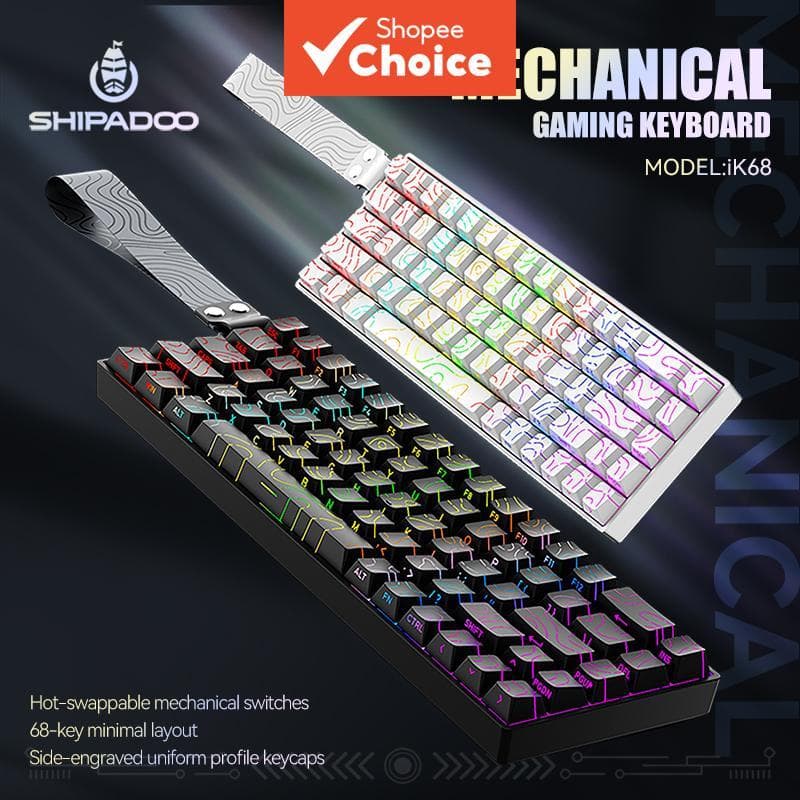 Teclado Mecânico Com Fio 68 Teclas Intercambiável Vermelho Switch RGB Retroiluminado Compacto para Jogos e Escritório