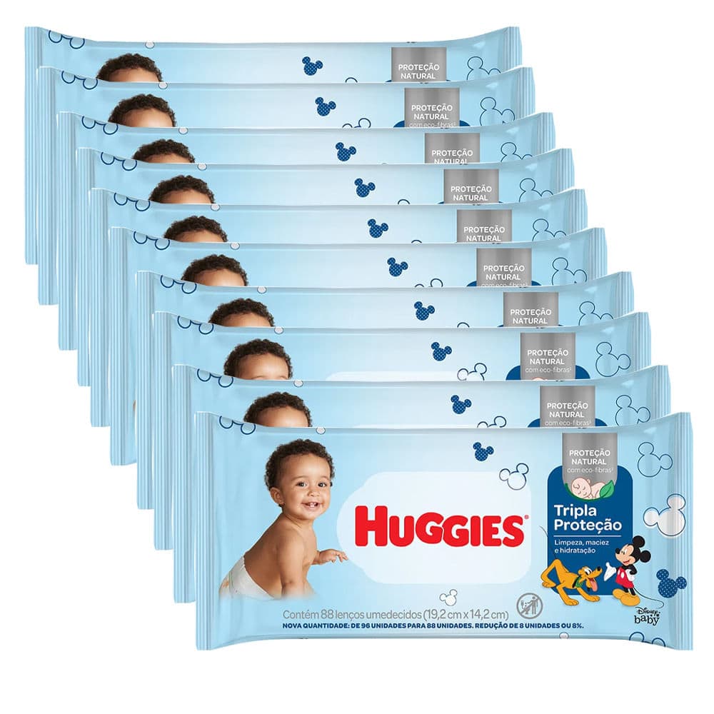 Kit 10 Pacotes Lenço Umedecido Huggies Tripla Proteção - 88 Unidades